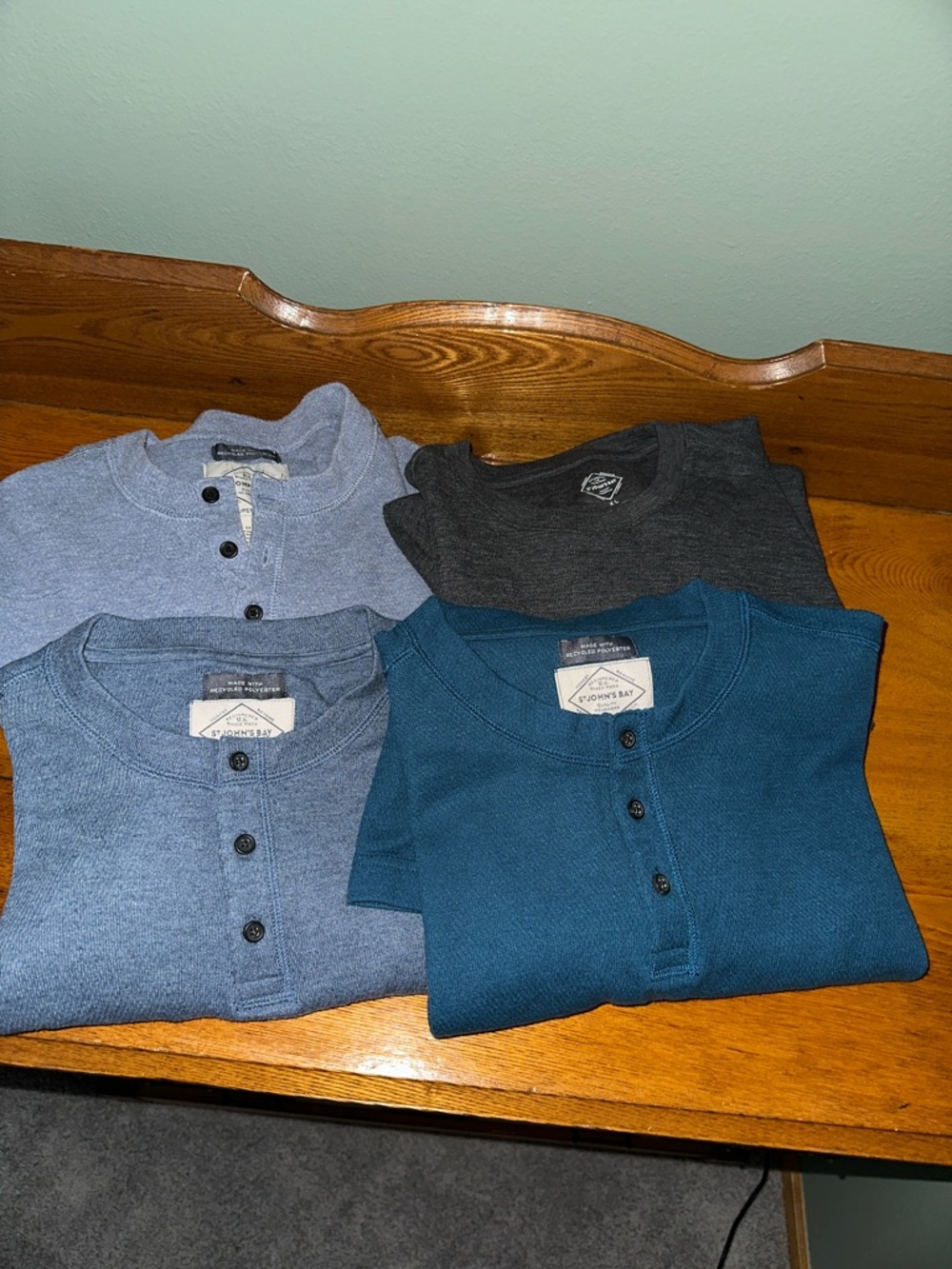 St. John's Bay Henley Shirts - Teal Blue & Charcoal, light blue, denim. Size Xl